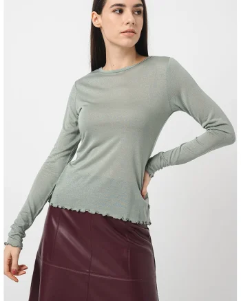 Bluza slim fit cu decolteu rotund, Verde pal/Argintiu