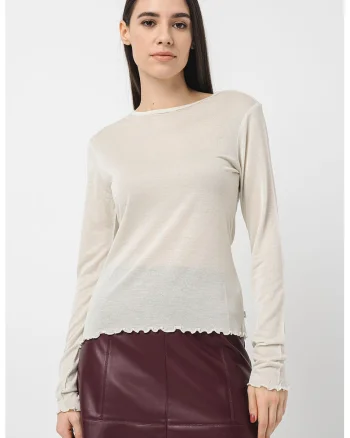 Bluza slim fit cu decolteu rotund, Alb/Argintiu