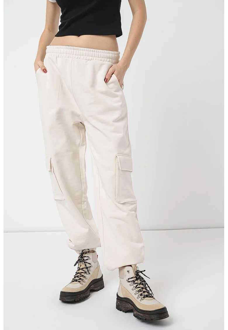 Pantaloni cargo de trening cu snur, Alb murdar
