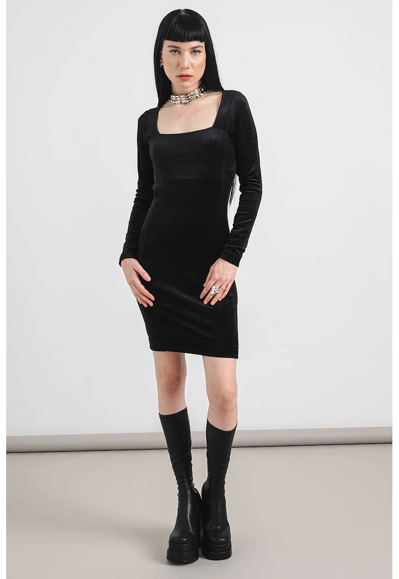 Rochie scurta cu aspect de catifea, Negru
