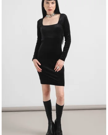 Rochie scurta cu aspect de catifea, Negru