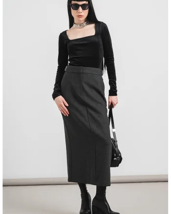 Bluza din catifea cu decolteu patrat, Negru