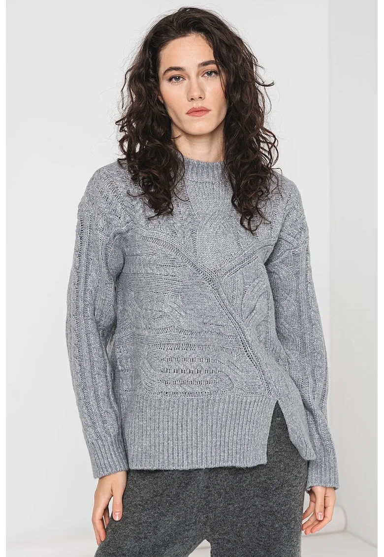Pulover cu model torsade Nable, Gri cenusiu