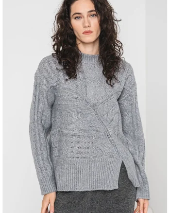 Pulover cu model torsade Nable, Gri cenusiu