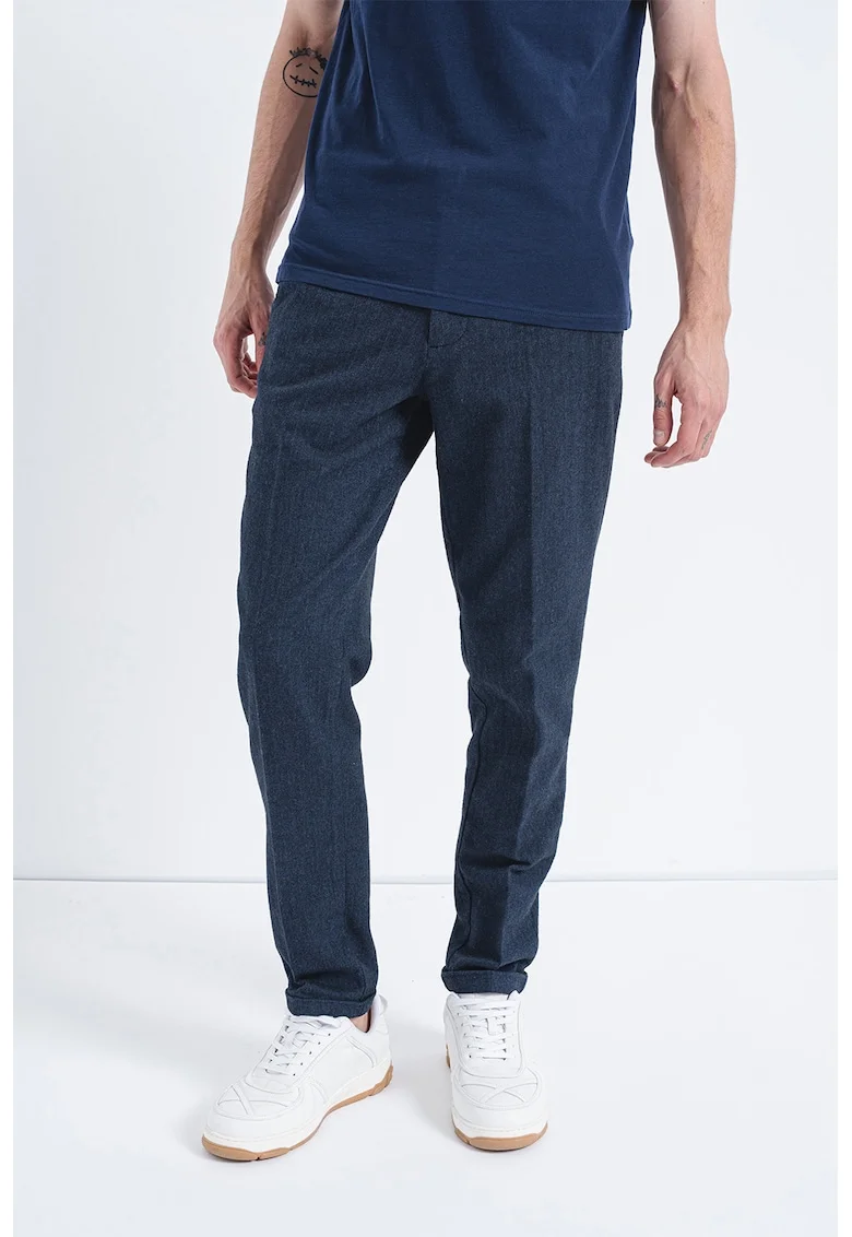 Pantaloni chino cu imprimeu herringbone Stace, Albastru ultramarin