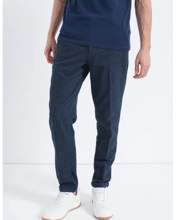 Pantaloni chino cu imprimeu herringbone Stace, Albastru ultramarin