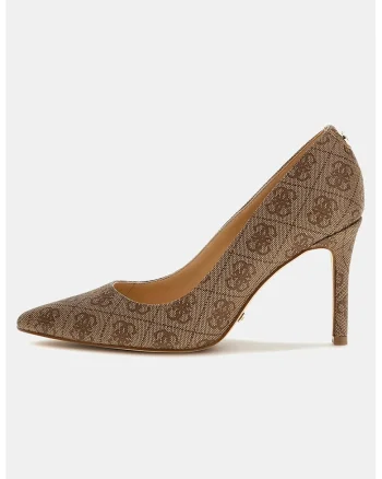 Pantofi cu varf ascutit si model logo Rica, Maro/Bej