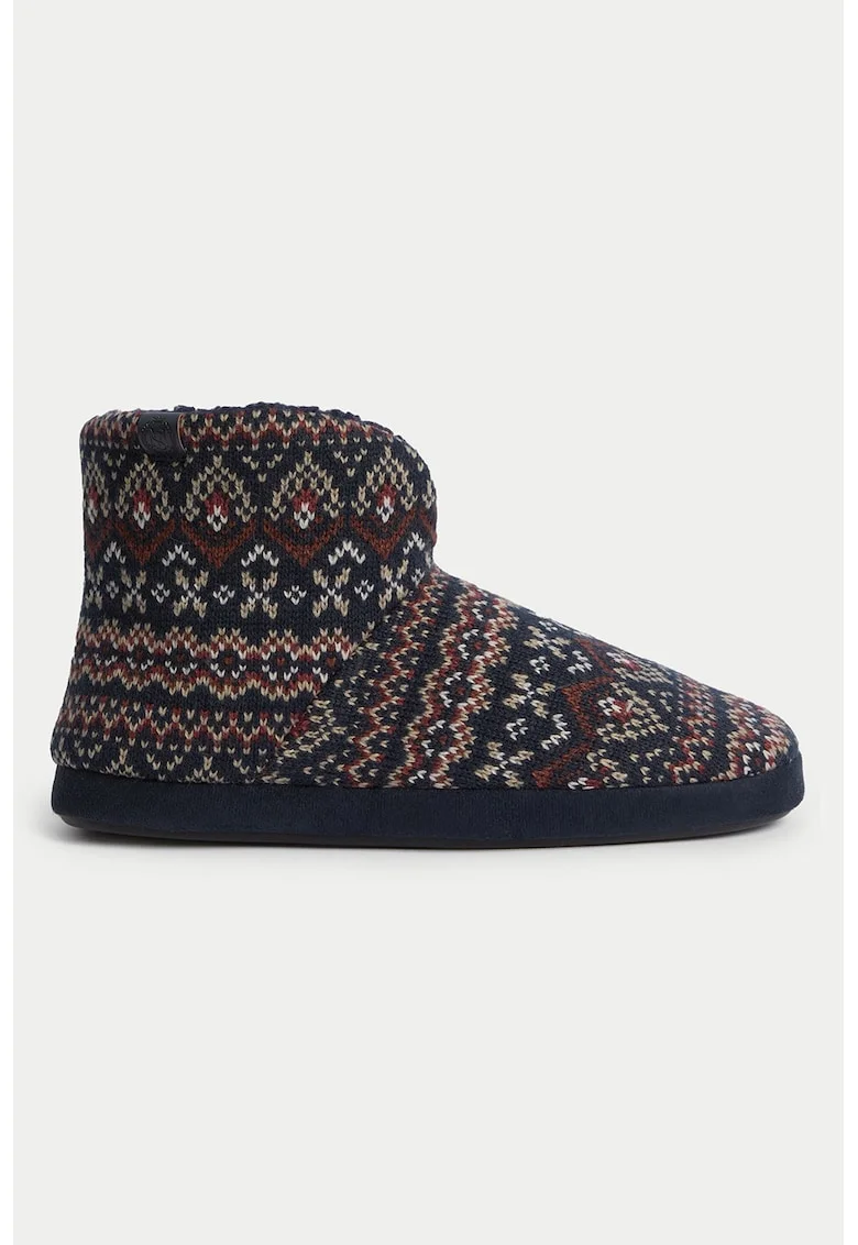 Cizme de casa cu model, Rosu inchis/Maro nisip/Bleumarin