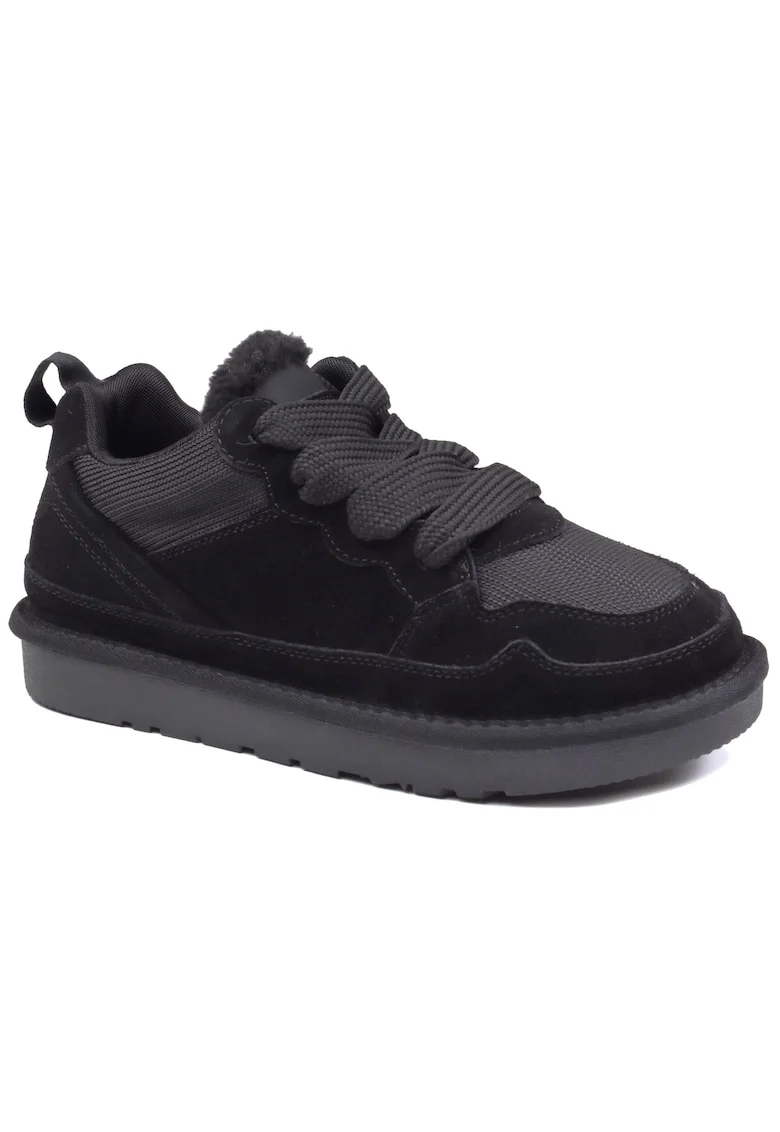 Pantofi dama sport, piele intoarsa si material textil, I1204, Negru