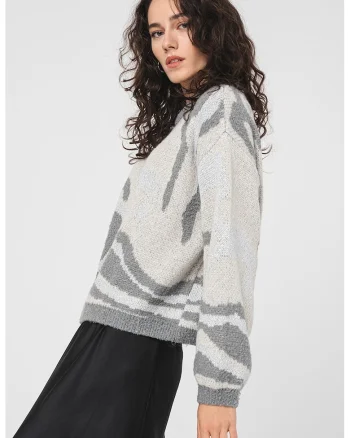 Pulover lejer cu model abstract Nalita, Gri/Argintiu