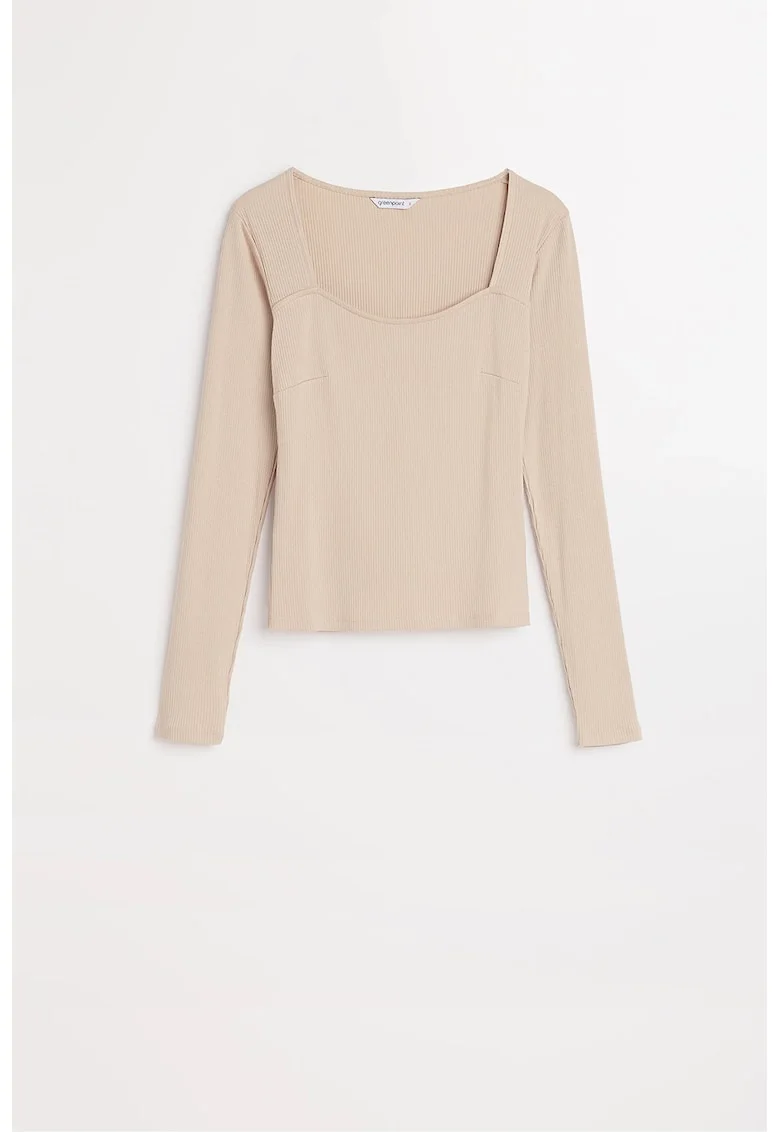 Bluza uni cu decolteu rotund, Bej