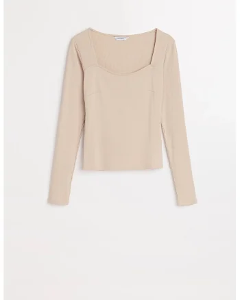 Bluza uni cu decolteu rotund, Bej