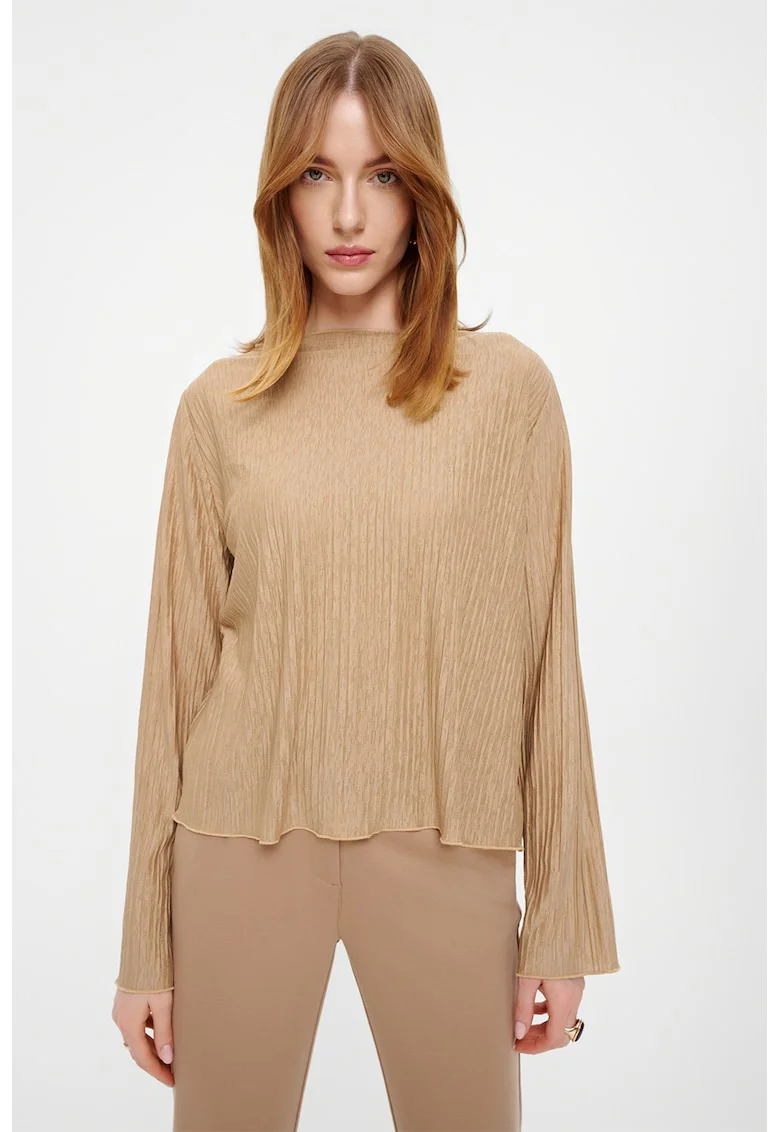 Bluza lejera cu model uni, Maro nisip