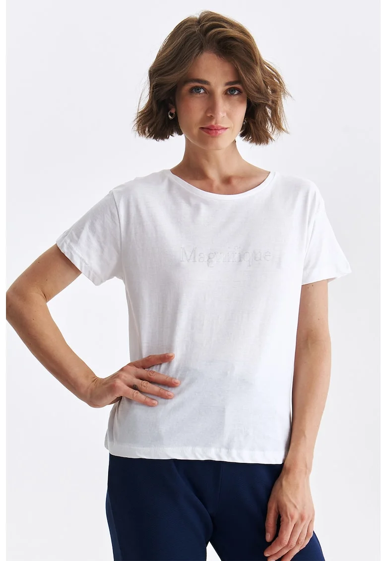 Tricou din bumbac cu decolteu rotund, Alb