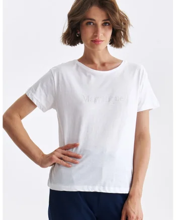 Tricou din bumbac cu decolteu rotund, Alb