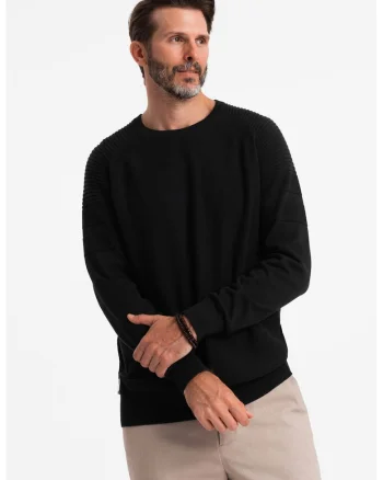 Pulover cu decolteu la baza gatului si maneci raglan, Negru