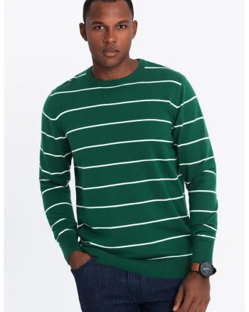 Pulover tricotat fin cu dungi, Verde