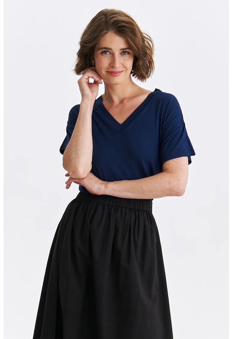 Tricou cu decolteu in V, Bleumarin