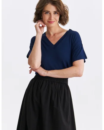 Tricou cu decolteu in V, Bleumarin
