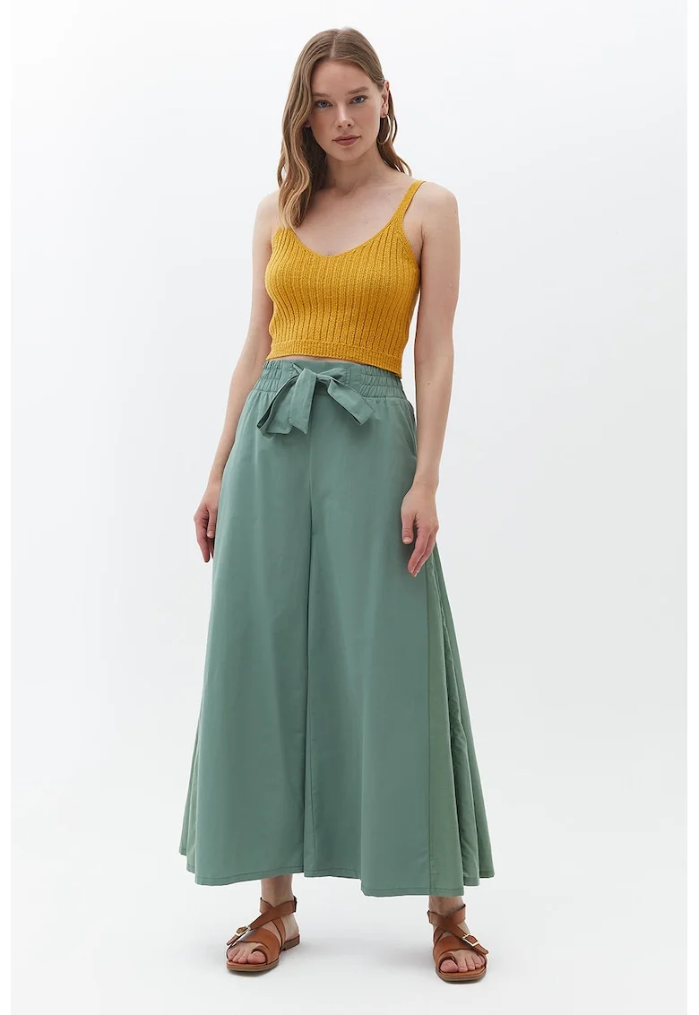 Pantaloni palazzo cu talie inalta, Verde aquamarin