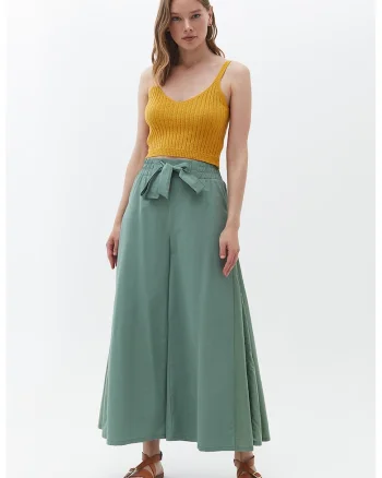 Pantaloni palazzo cu talie inalta, Verde aquamarin