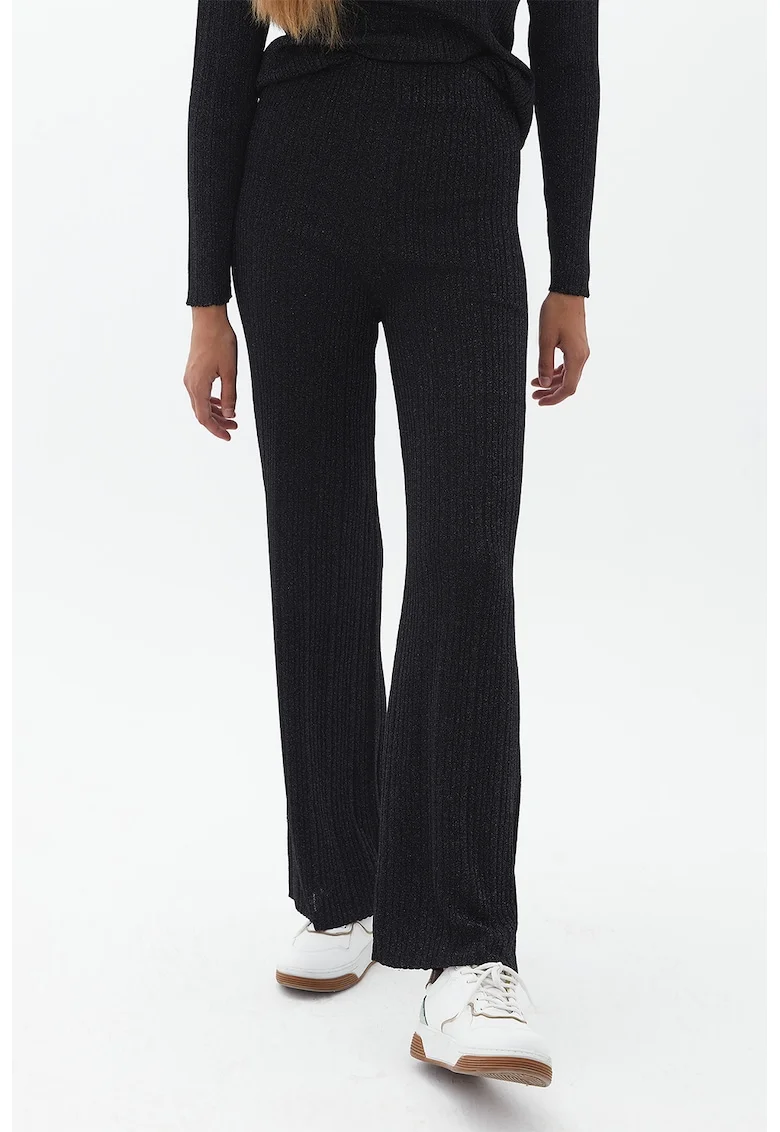 Pantaloni evazati cu insertii metalizate, Negru