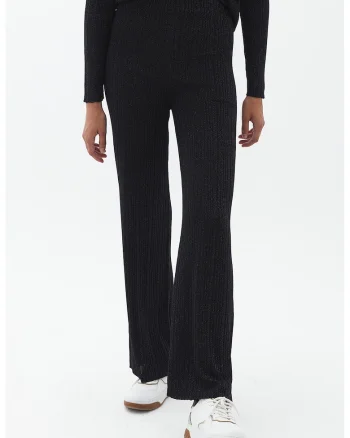 Pantaloni evazati cu insertii metalizate, Negru