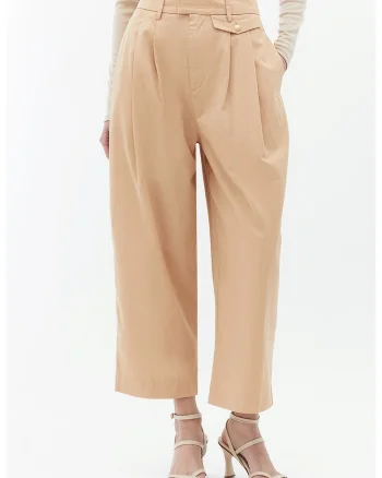 Pantaloni relaxed fit cu talie inalta, Bej deschis