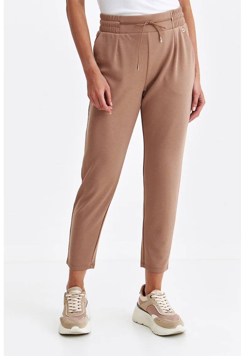Pantaloni crop cu buzunare oblice, Maro deschis