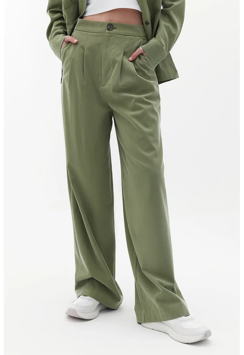 Pantaloni din amestec de lyocell cu croiala ampla, Verde feriga