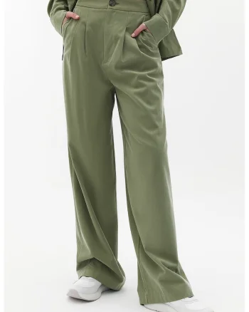 Pantaloni din amestec de lyocell cu croiala ampla, Verde feriga