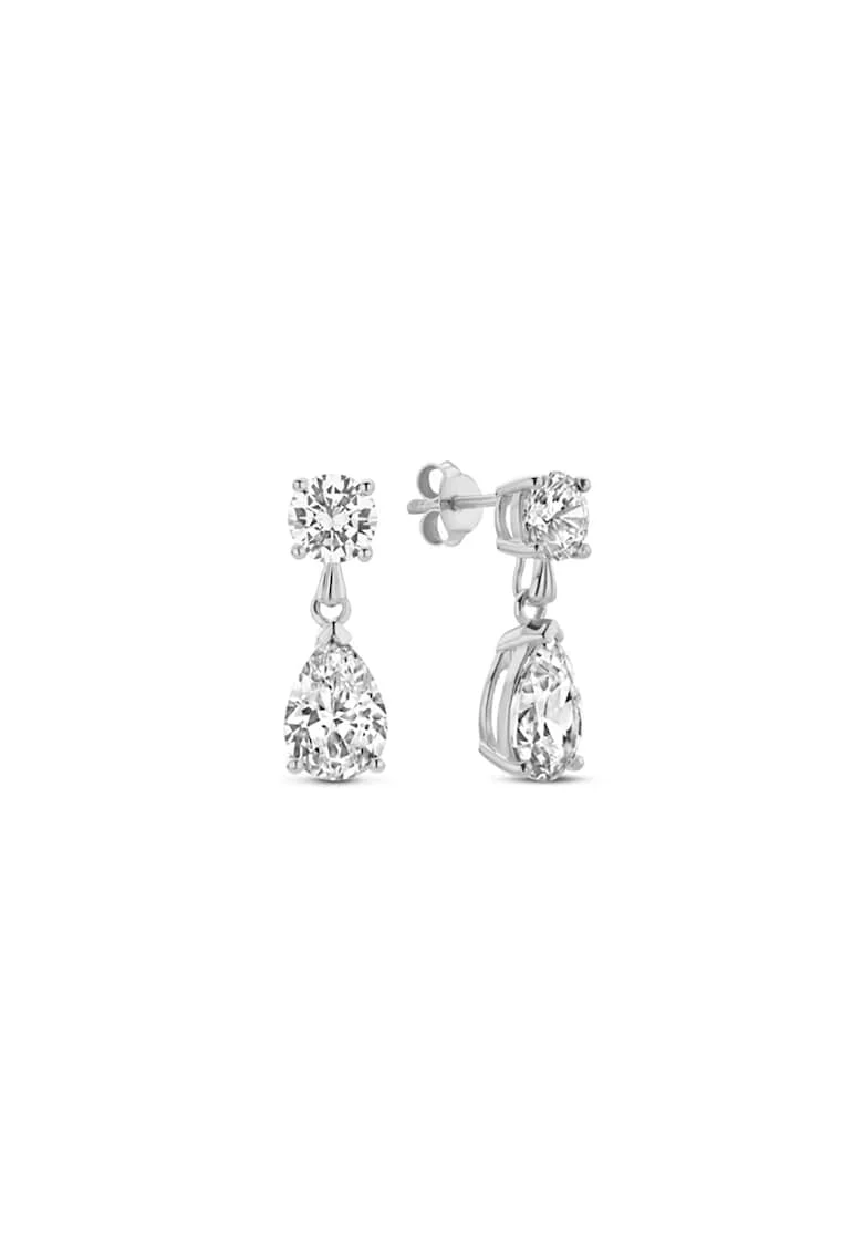 Cercei drop cu zirconia, Argintiu