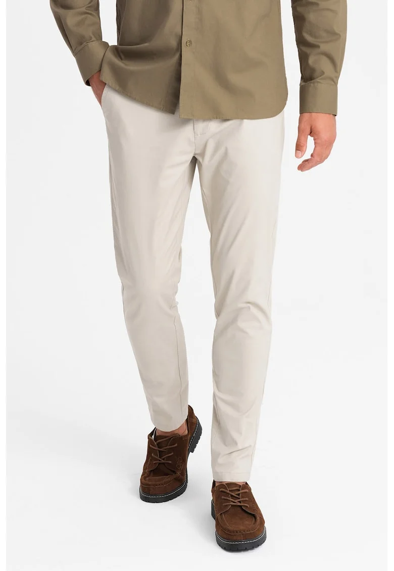 Pantaloni chino cu talie medie, Bej deschis