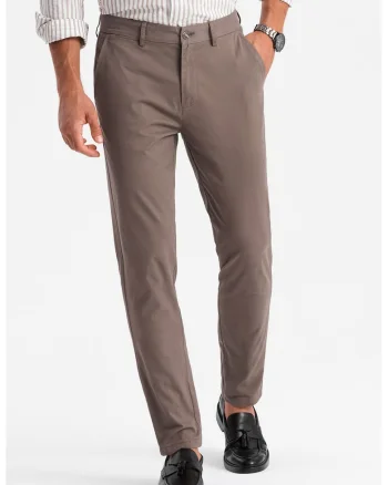 Pantaloni chino cu talie medie, Maro taupe