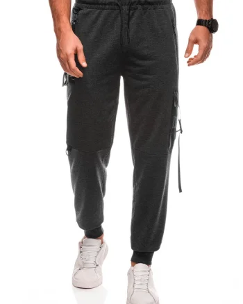 Pantaloni de trening din amestec de bumbac, Gri antracit