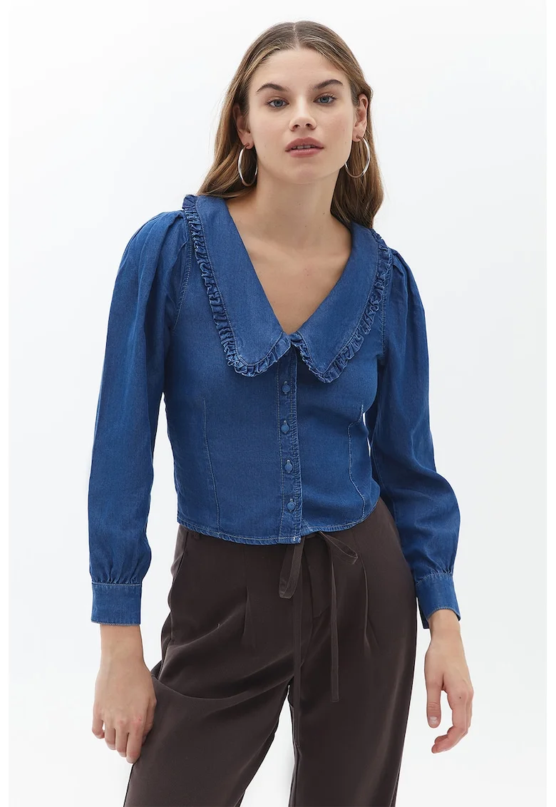 Bluza de lyocell cu guler Peter-Pan, Albastru