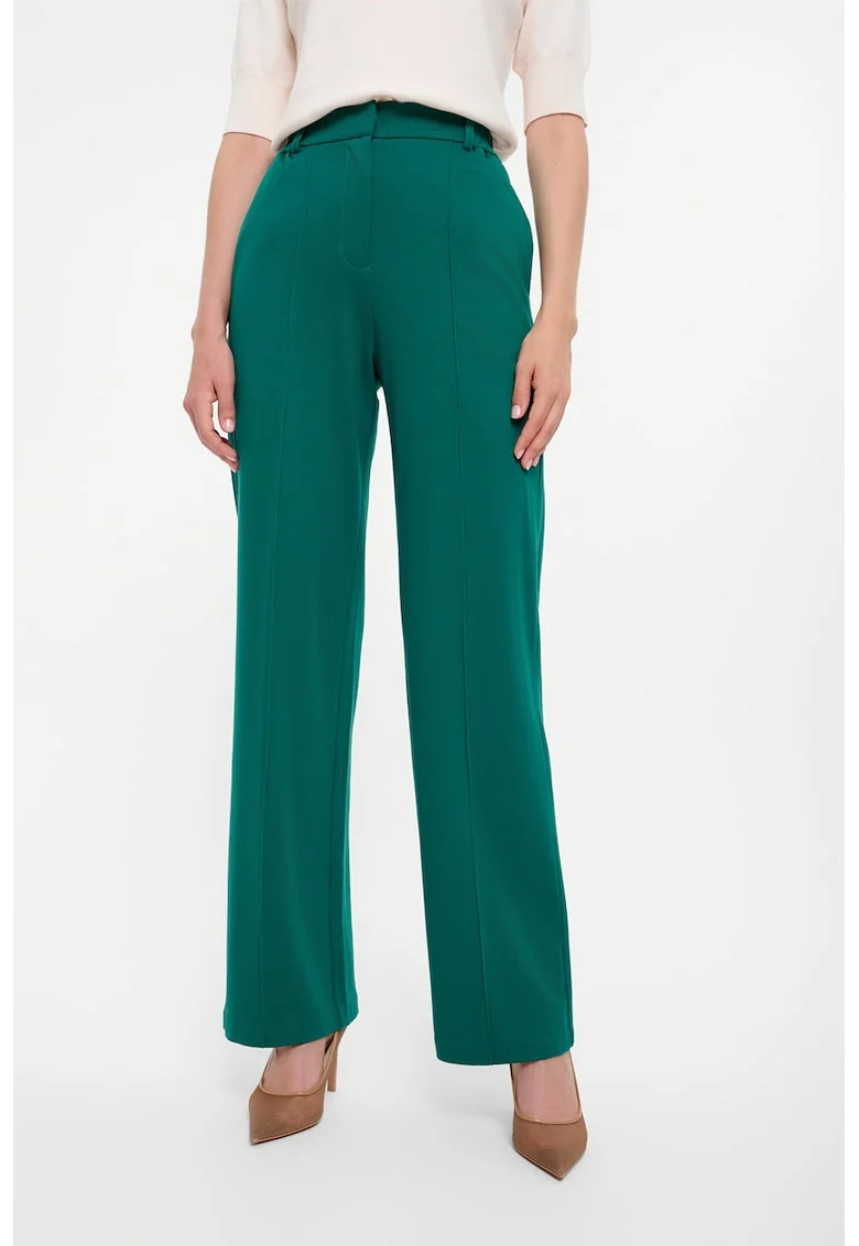 Pantaloni drepti cu talie inalta, Verde persan