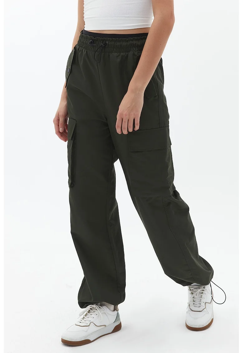 Pantaloni cargo cu talie inalta, Verde padure