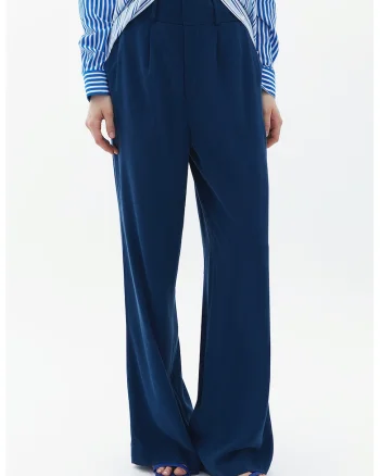 Pantaloni din amestec de lyocell cu croiala ampla, Bleumarin