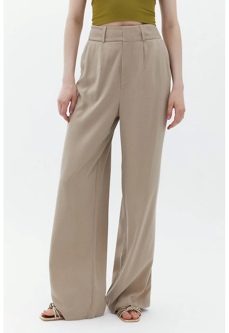 Pantaloni din amestec de lyocell cu croiala ampla, Maro taupe