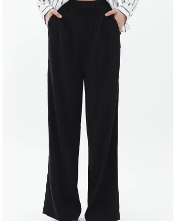 Pantaloni din amestec de lyocell cu croiala ampla, Negru