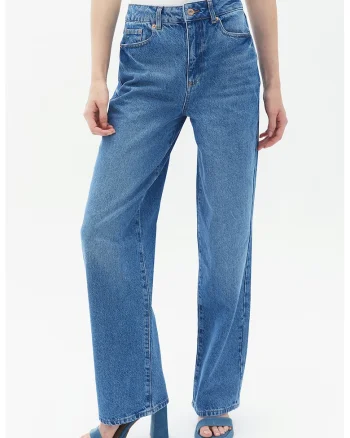 Blugi relaxed fit cu talie inalta, Albastru