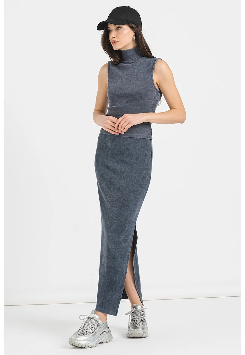 Bluza crop cu guler inalt, Albastru prafuit