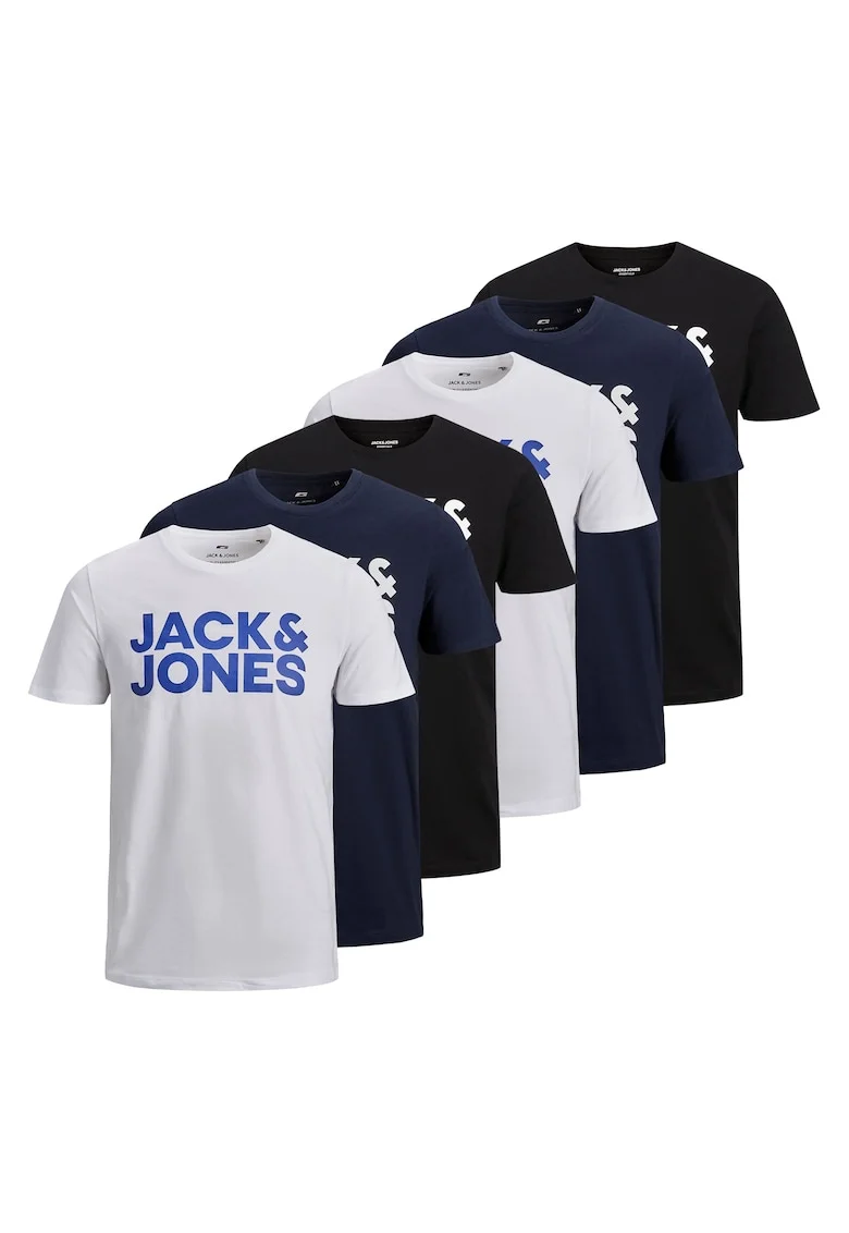 Set de tricouri de bumbac cu logo JJECORP - 6 piese, Negru stins/Alb murdar/Bleumarin