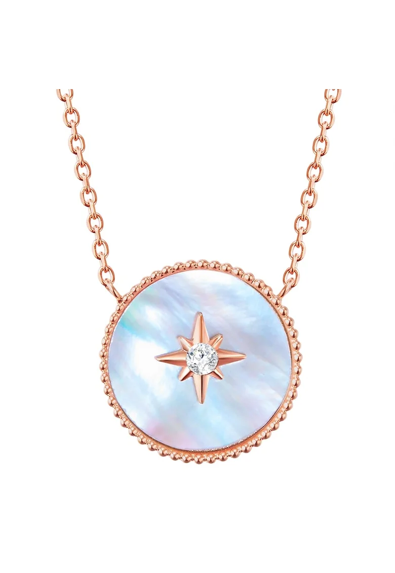 Colier placat cu aur de 18K si decorat cu cristal si Mother of Pearl, Auriu rose