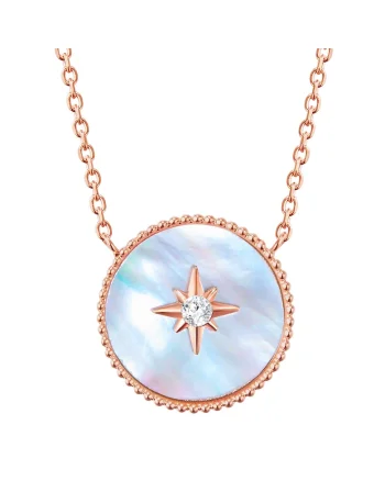 Colier placat cu aur de 18K si decorat cu cristal si Mother of Pearl, Auriu rose