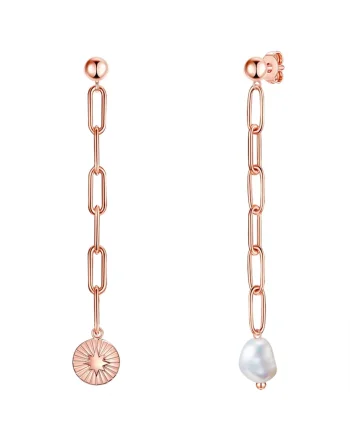 Cercei drop placati cu aur de 18K si decorati cu perla, Auriu rose