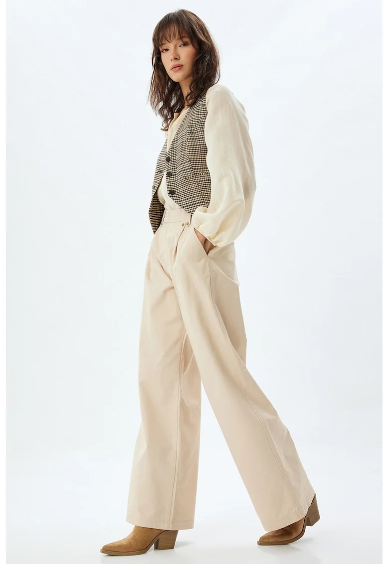 Pantaloni ampli de bumbac, Bej deschis