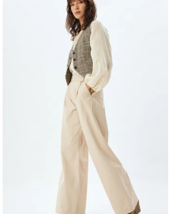 Pantaloni ampli de bumbac, Bej deschis