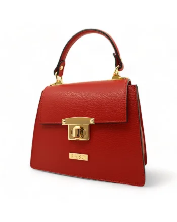 Geanta de mana din piele naturala Chic Minimal, Rosu, 17.5x22x10